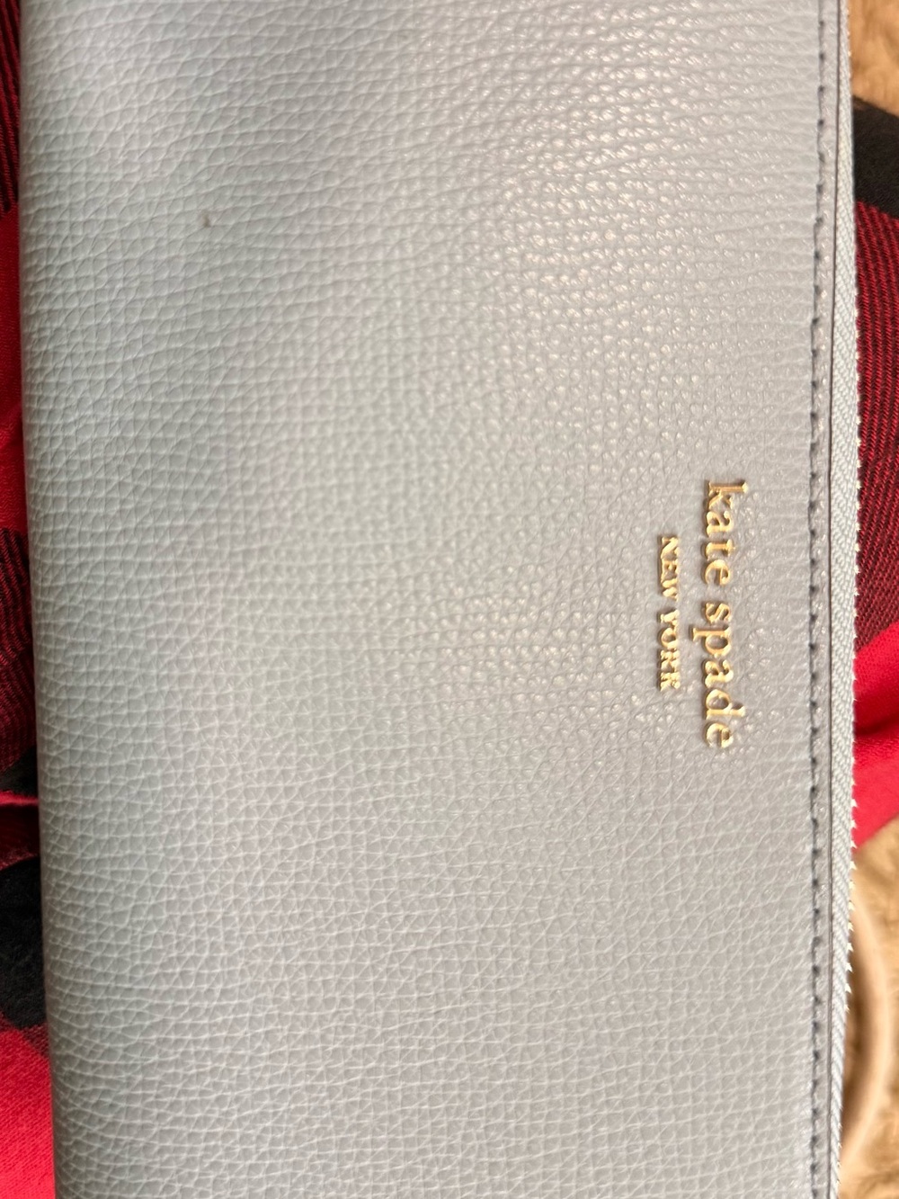 kate spade Pale Blue Zip-Around Leather Wallet with Gold Logo